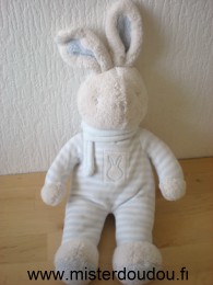 Doudou Lapin Klorane Bleu rayé blanc echarpe bleue 