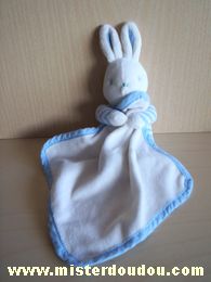 Doudou Lapin Klorane Bleu rayé blanc mouchoir blanc 