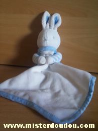 Doudou Lapin Klorane Bleu rayé blanc mouchoir blanc 