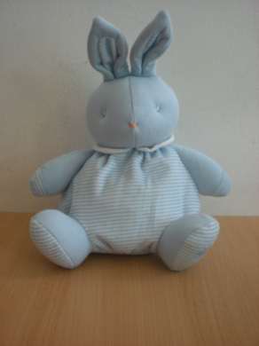 Doudou Lapin Klorane Bleu, rayé bleu blanc en tissus 