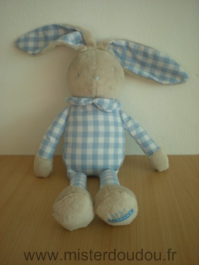 Doudou Lapin Klorane Carreaux bleu beige 