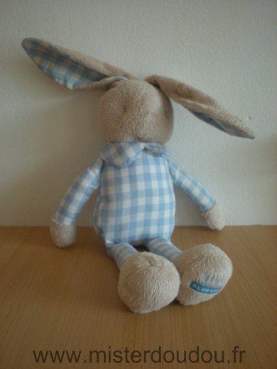 Doudou Lapin Klorane Carreaux bleu beige 