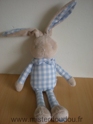 Doudou Lapin Klorane Carreaux bleu blanc 