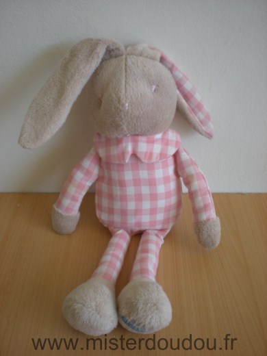 Doudou Lapin Klorane Carreaux rose blanc 