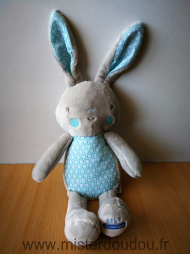 Doudou Lapin Klorane Gris bleu ronds blancs 