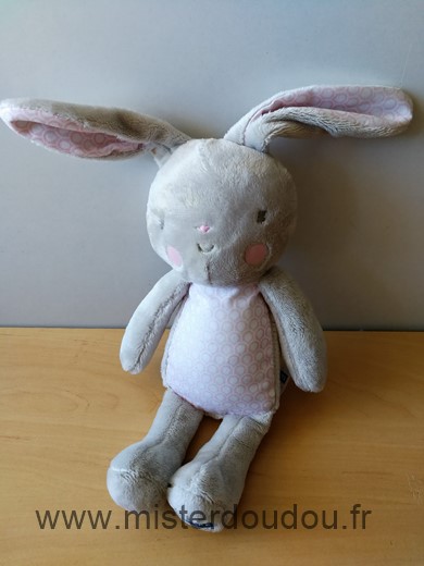 Doudou Lapin Klorane Gris rose blanc ronds 