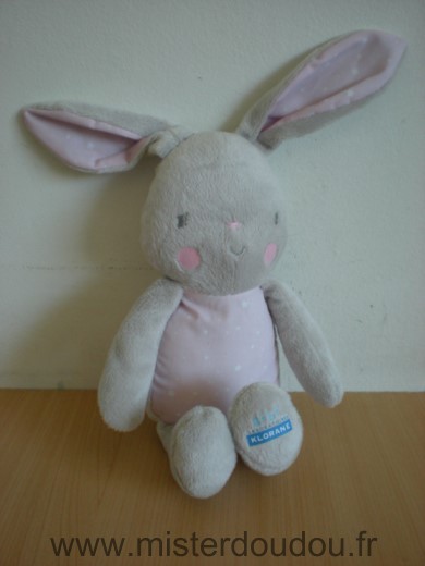 Doudou Lapin Klorane Gris rose etoiles 