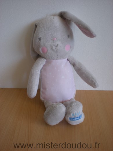 Doudou Lapin Klorane Gris rose etoiles 