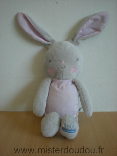 Doudou Lapin Klorane Gris rose etoiles blanches 