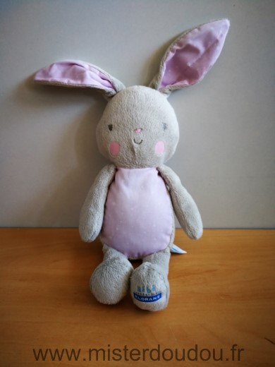 Doudou Lapin Klorane Gris rose points etoiles 