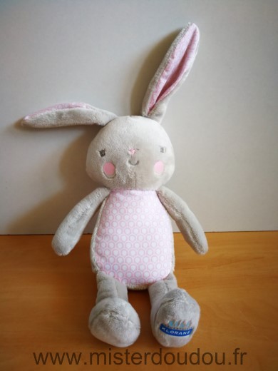 Doudou Lapin Klorane Gris rose ronds blanc 