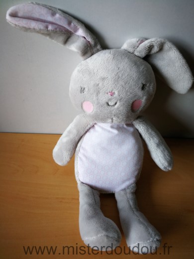 Doudou Lapin Klorane Gris rose ronds blancs 