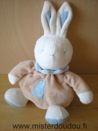 Doudou Lapin Klorane Marron bleu blanc 