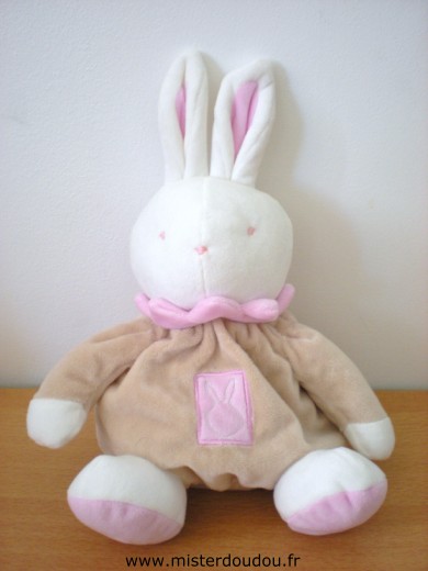 Doudou Lapin Klorane Marron rose blanc 