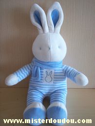 Doudou Lapin Klorane Rayé blanc bleu Tout en velours