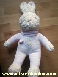 Doudou Lapin Klorane Rayé blanc rose 