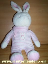 Doudou Lapin Klorane Rayé blanc rose Modèle entièrement en velour