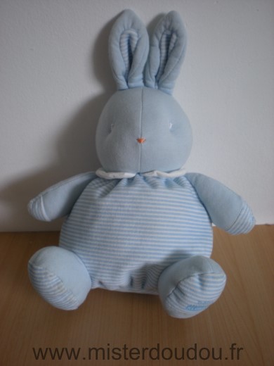 Doudou Lapin Klorane Raye bleu blanc 