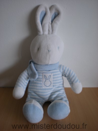 Doudou Lapin Klorane Raye bleu blanc 