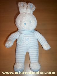 Doudou Lapin Klorane Rayé bleu / blanc 