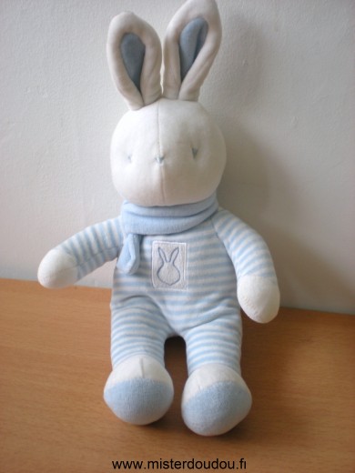 Doudou Lapin Klorane Rayé bleu blanc Entièrement en velours