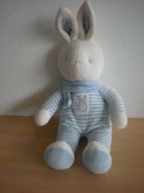 Doudou Lapin Klorane Rayé bleu blanc 