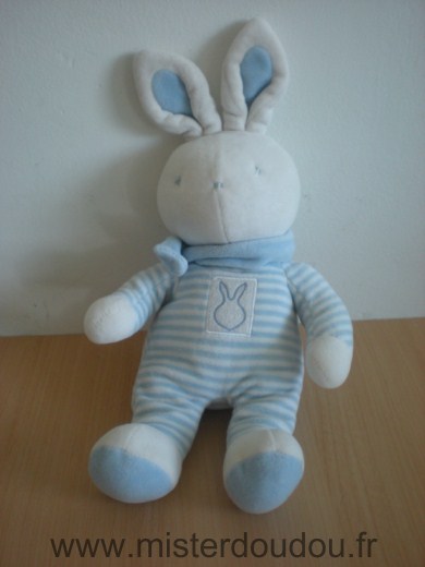 Doudou Lapin Klorane Rayé bleu blanc 