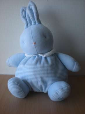 Doudou Lapin Klorane Rayé bleu blanc 