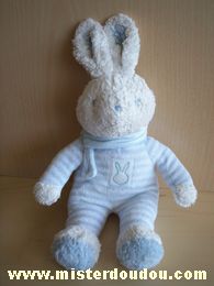 Doudou Lapin Klorane Rayé bleu blanc écharpe bleue 