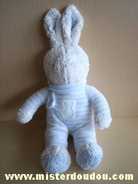 Doudou Lapin Klorane Rayé bleu blanc écharpe bleue 