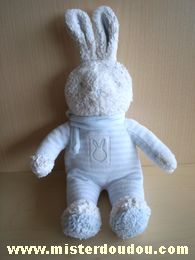 Doudou Lapin Klorane Rayé bleu blanc écharpe bleue 