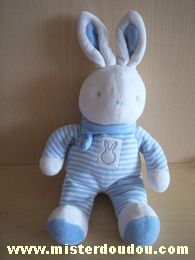 Doudou Lapin Klorane Rayé bleu blanc écharpe bleue 