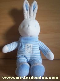 Doudou Lapin Klorane Rayé bleu blanc écharpe bleue 