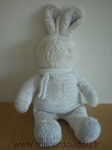 Doudou Lapin Klorane Raye bleu blanc uniquement le corp en velours 