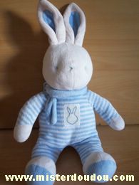 Doudou Lapin Klorane Rayé bleu et blanc Modèle entièrement en velour