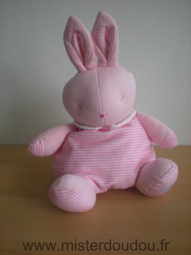 Doudou Lapin Klorane Rayé rose 