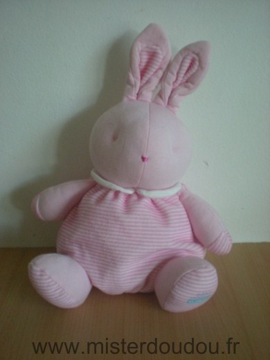 Doudou Lapin Klorane Rayé rose blanc 