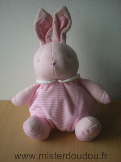 Doudou Lapin Klorane Rayé rose blanc 