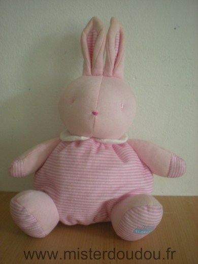 Doudou Lapin Klorane Raye rose blanc 