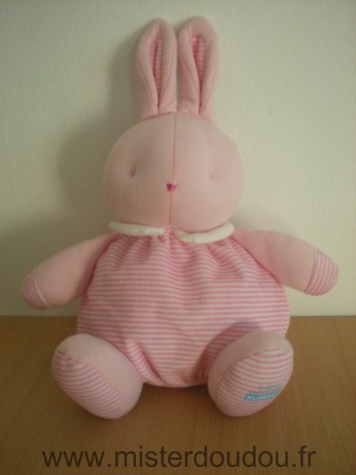 Doudou Lapin Klorane Raye rose blanc 