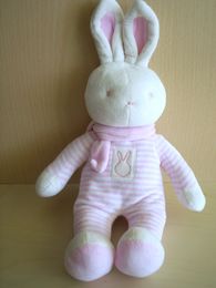 Doudou Lapin Klorane Rayé rose blanc 