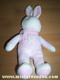 Doudou Lapin Klorane Rayé rose / blanc Entierement en velour