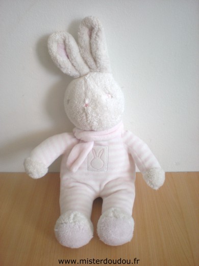 Doudou Lapin Klorane Rayé rose blanc 