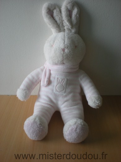 Doudou Lapin Klorane Rayé rose blanc 