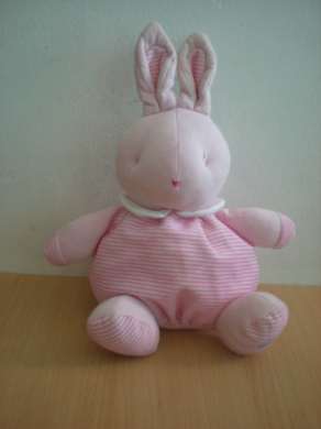 Doudou Lapin Klorane Rayé rose blanc 