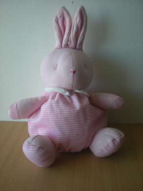 Doudou Lapin Klorane Rayé rose blanc 