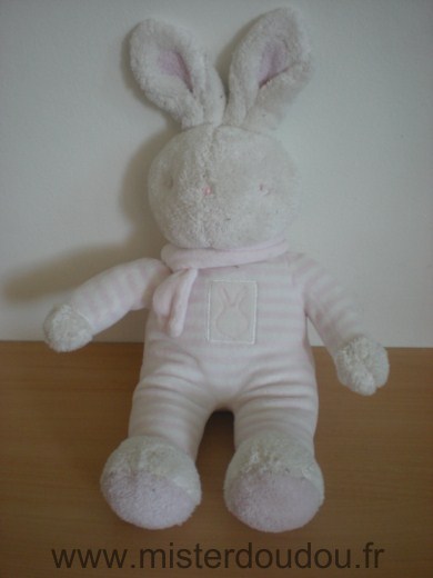 Doudou Lapin Klorane Rayé rose blanc 