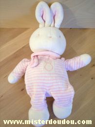 Doudou Lapin Klorane Rayé rose blanc echarpe blanche 