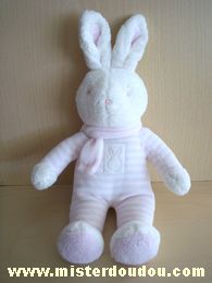 Doudou Lapin Klorane Rayé rose blanc écharpe rose 