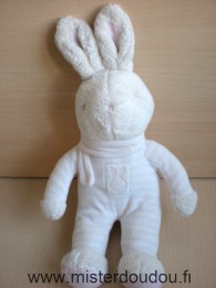 Doudou Lapin Klorane Rayé rose blanc écharpe rose 